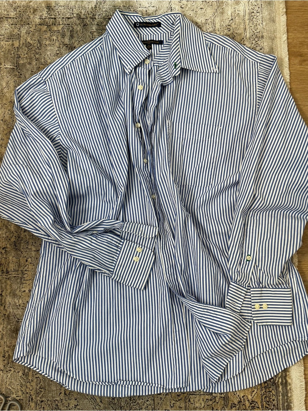 Tommy Hilfiger Blue and White Vertical Stripe Dress Shirt